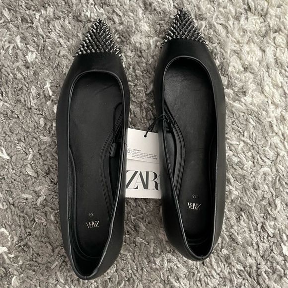 NWT Zara Studded Leather Ballet Flats - Picture 8 of 12